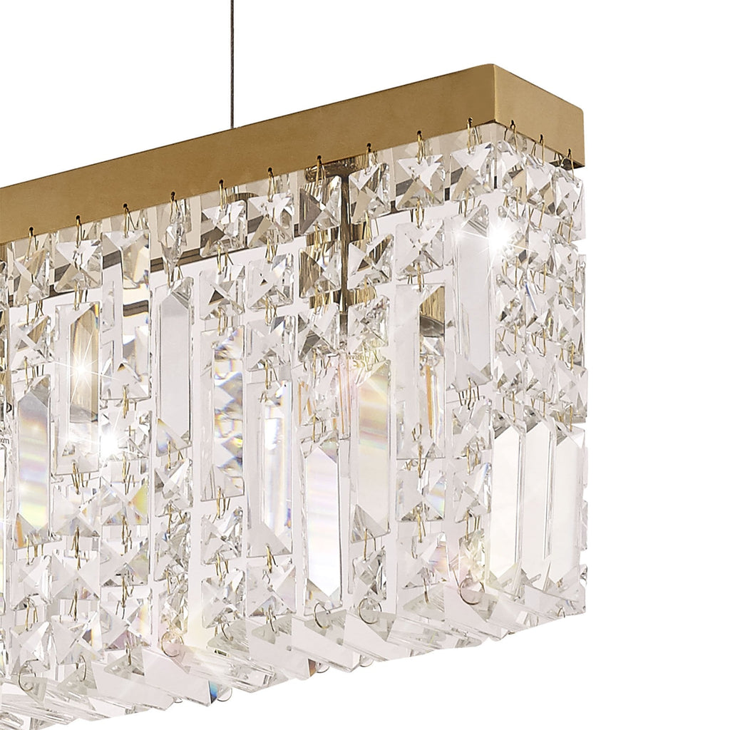 NL78189 Zian 102x9cm Rectangular Pendant Chandelier 5 Light Gold/Crystal