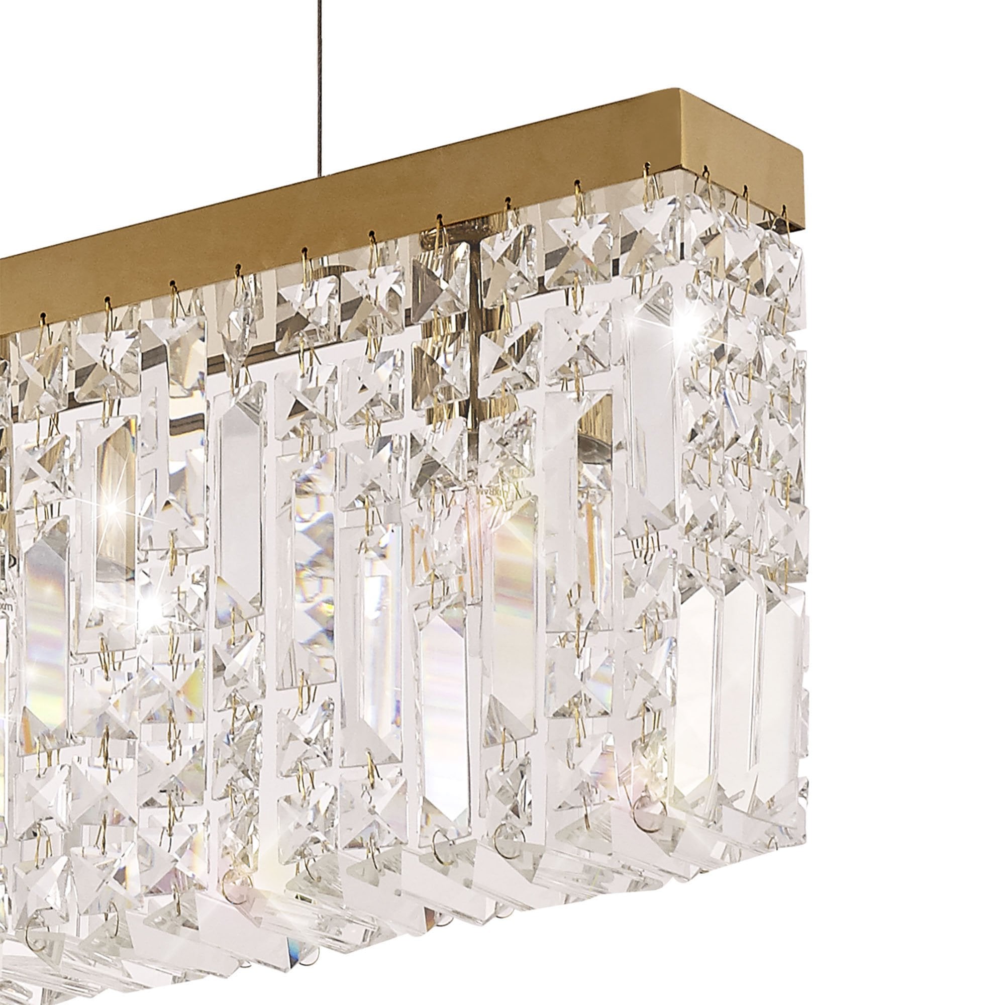 NL78189 Zian 102x9cm Rectangular Pendant Chandelier 5 Light Gold/Crystal