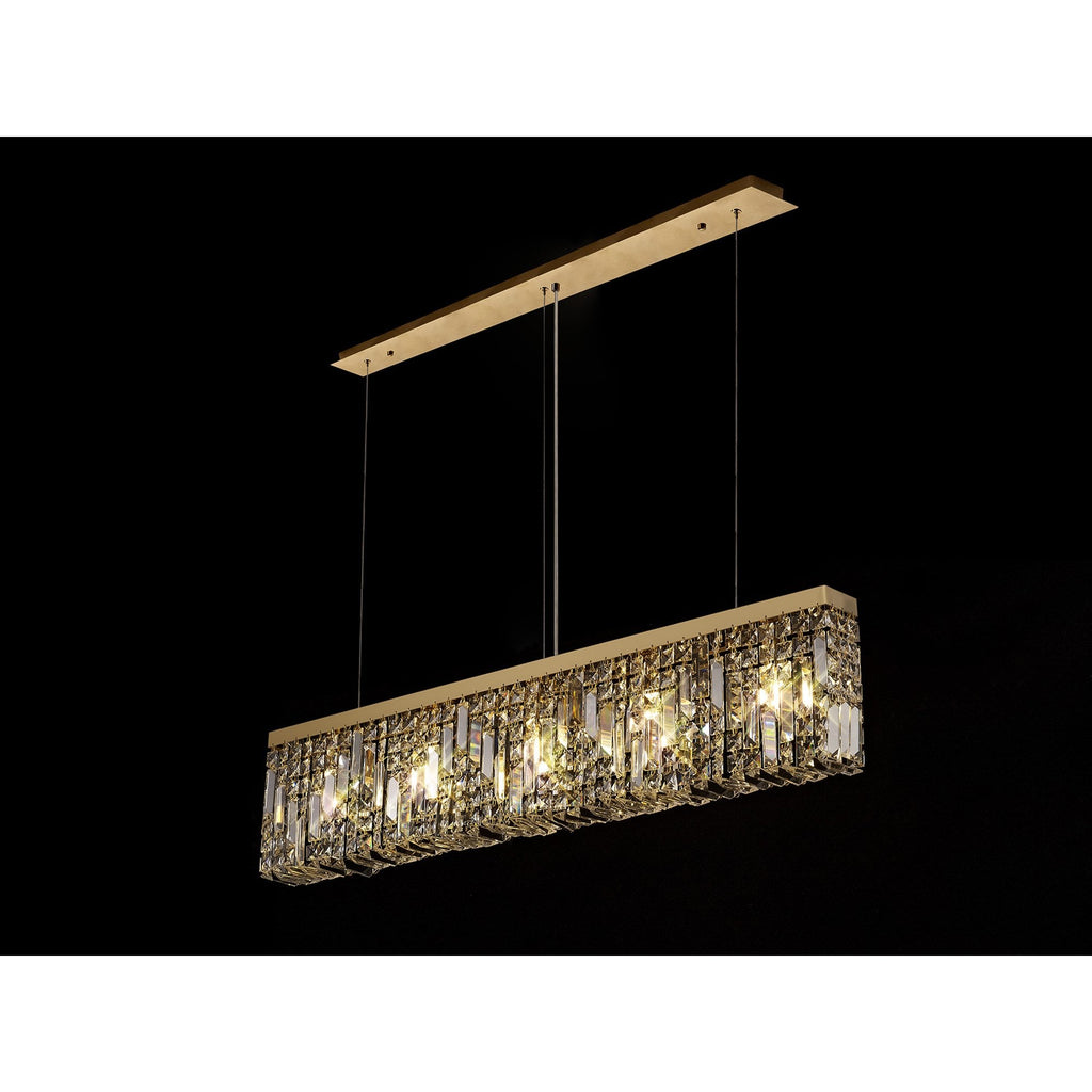 NL78189 Zian 102x9cm Rectangular Pendant Chandelier 5 Light Gold/Crystal