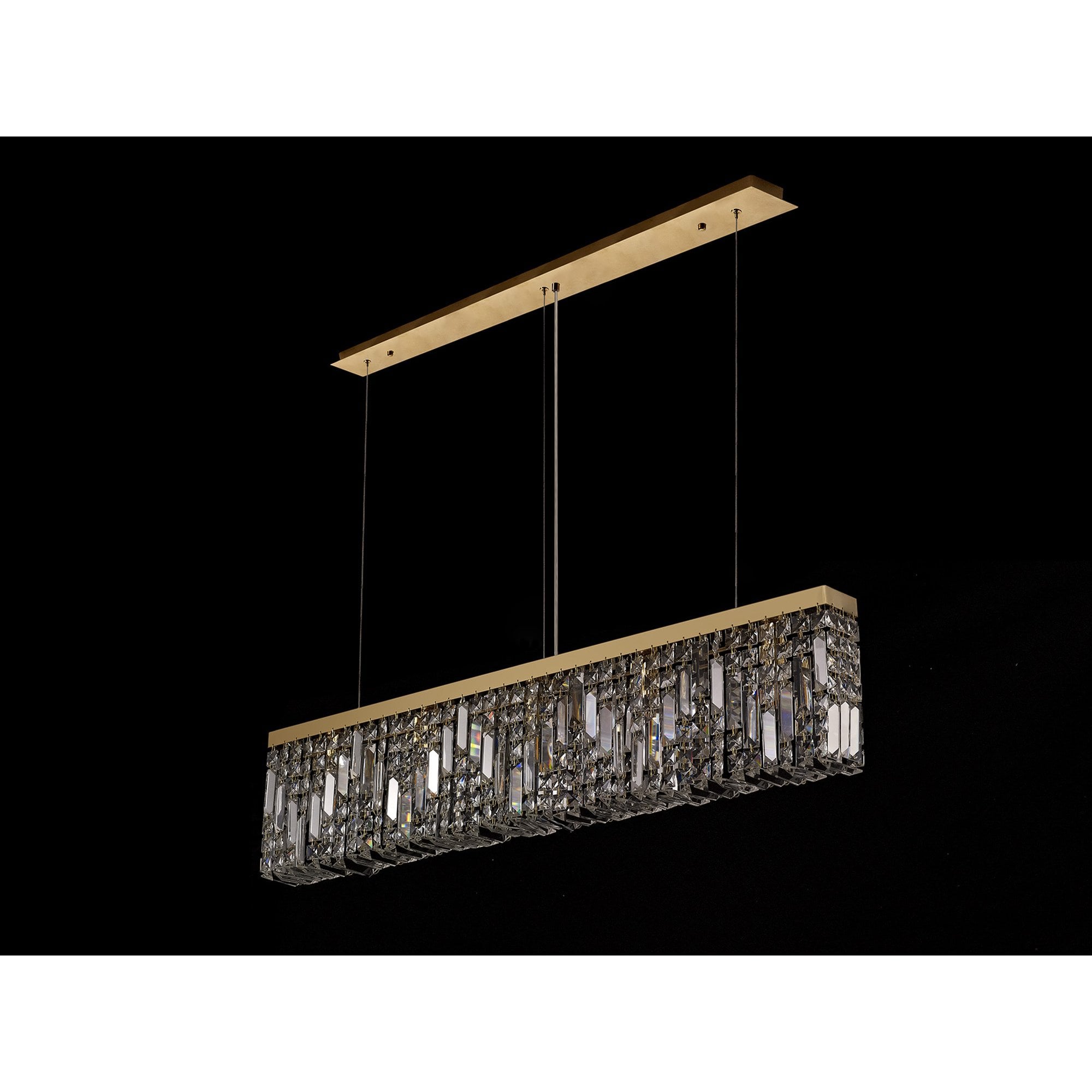 NL78189 Zian 102x9cm Rectangular Pendant Chandelier 5 Light Gold/Crystal