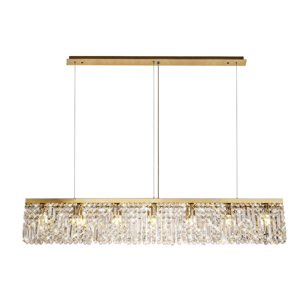 NL78199 Zian 138x9cm Rectangular Pendant Chandelier 7 Light Gold/Crystal