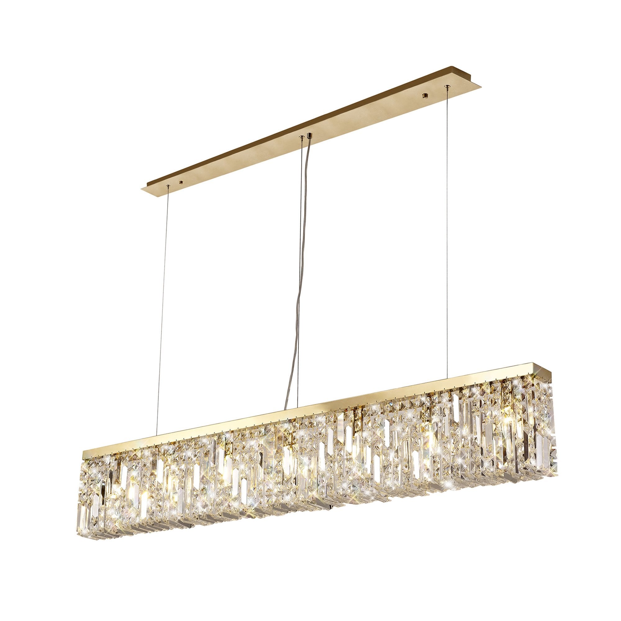 NL78199 Zian 138x9cm Rectangular Pendant Chandelier 7 Light Gold/Crystal
