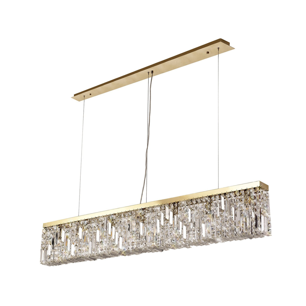 NL78199 Zian 138x9cm Rectangular Pendant Chandelier 7 Light Gold/Crystal