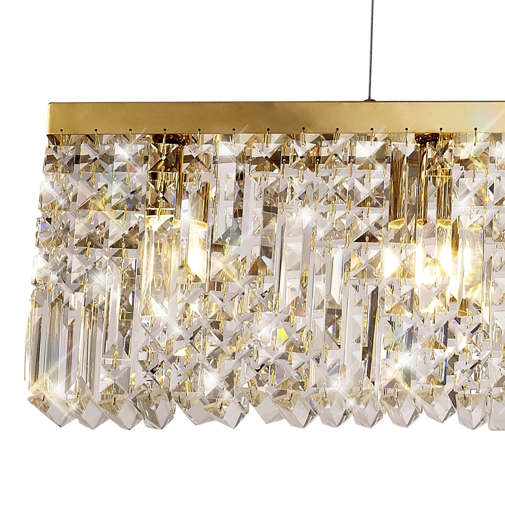 NL78199 Zian 138x9cm Rectangular Pendant Chandelier 7 Light Gold/Crystal