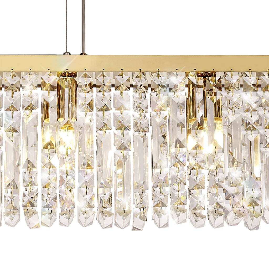NL78199 Zian 138x9cm Rectangular Pendant Chandelier 7 Light Gold/Crystal