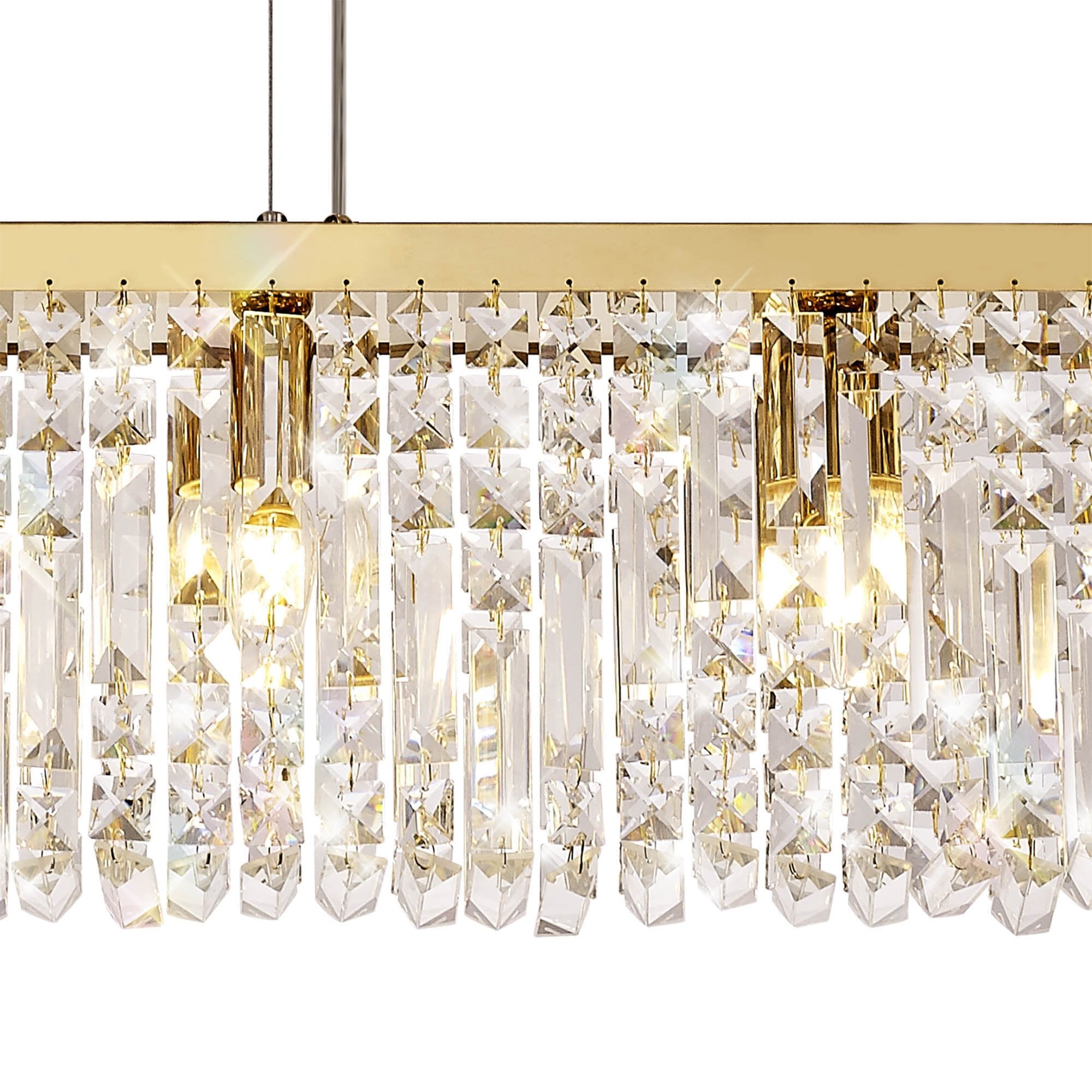 NL78199 Zian 138x9cm Rectangular Pendant Chandelier 7 Light Gold/Crystal