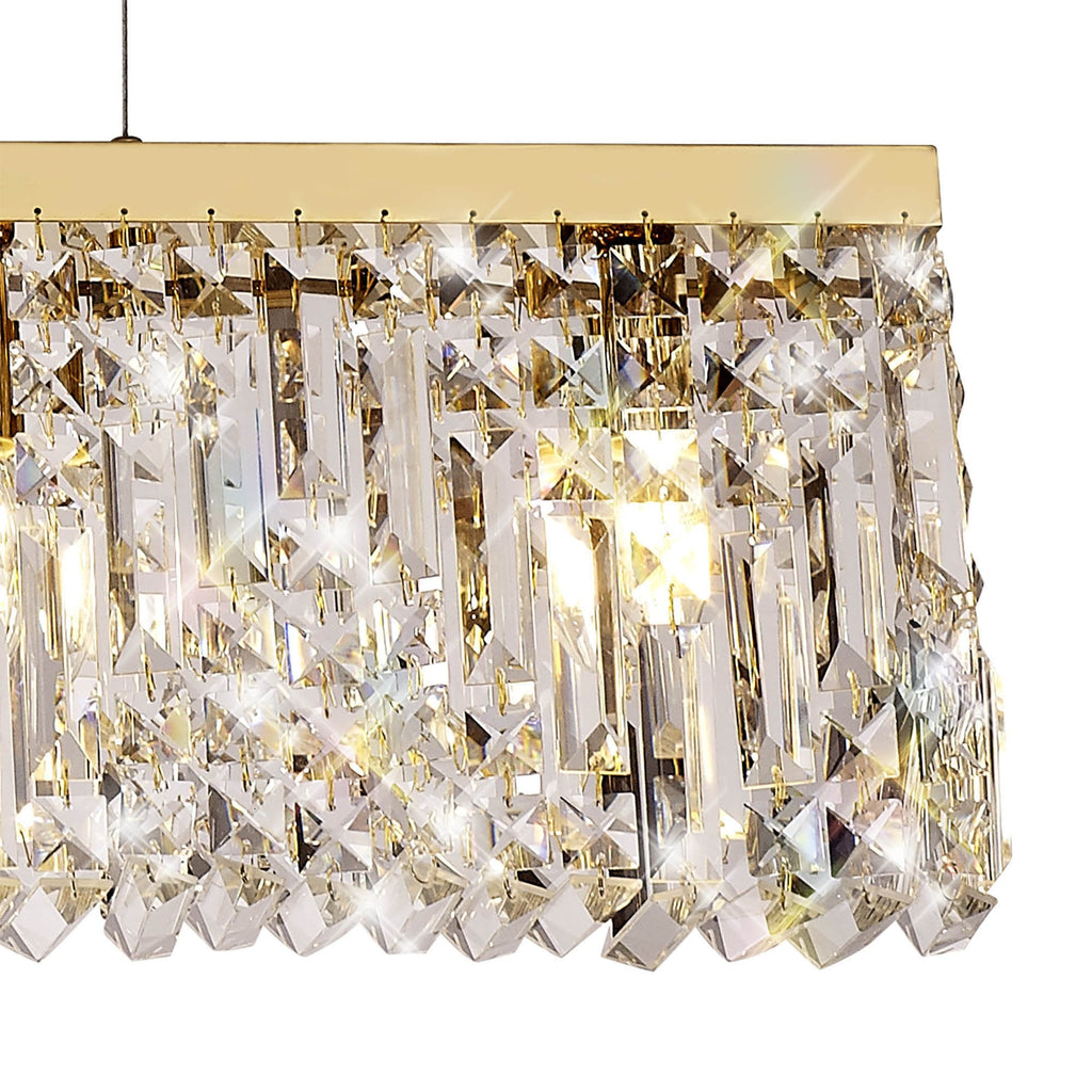 NL78199 Zian 138x9cm Rectangular Pendant Chandelier 7 Light Gold/Crystal