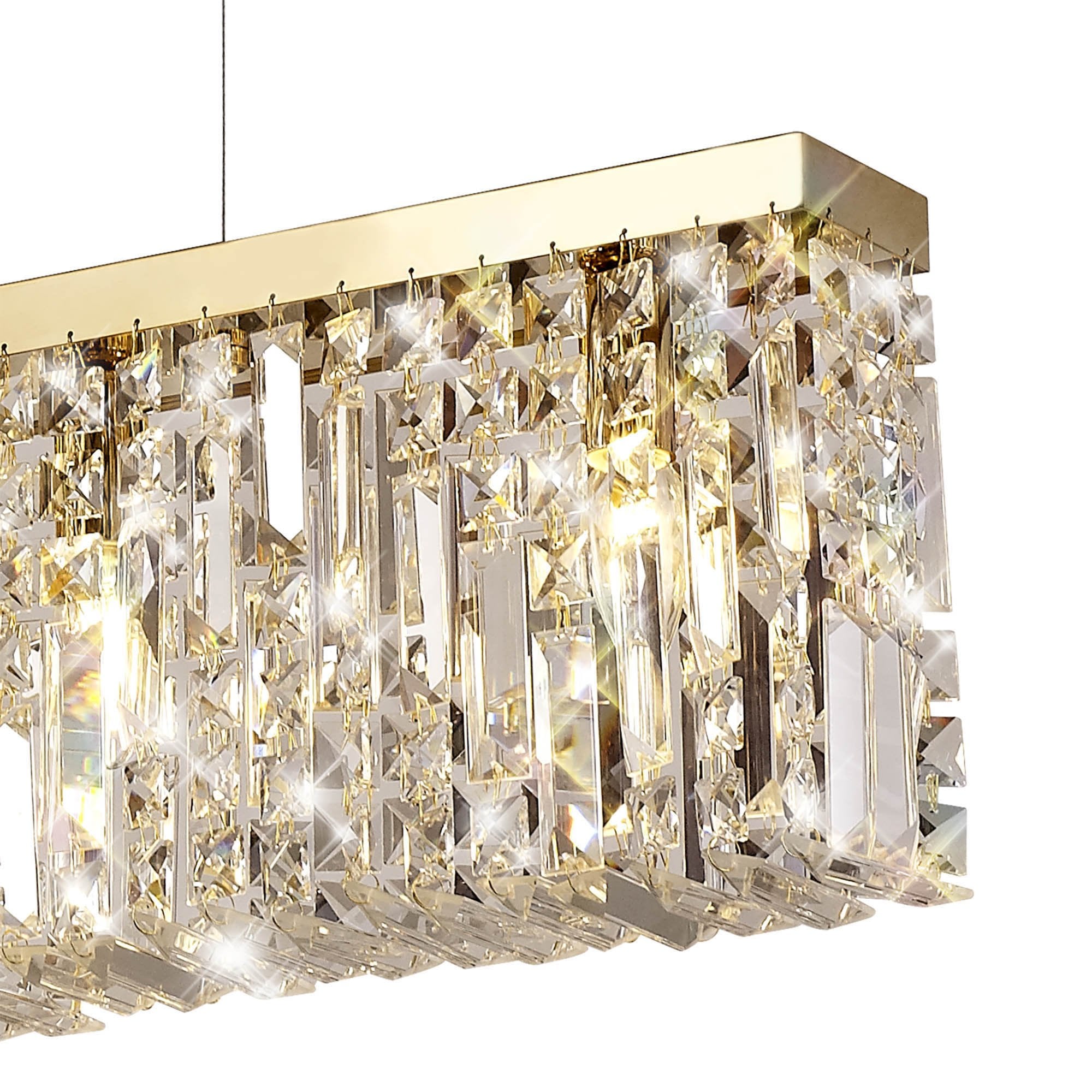 NL78199 Zian 138x9cm Rectangular Pendant Chandelier 7 Light Gold/Crystal