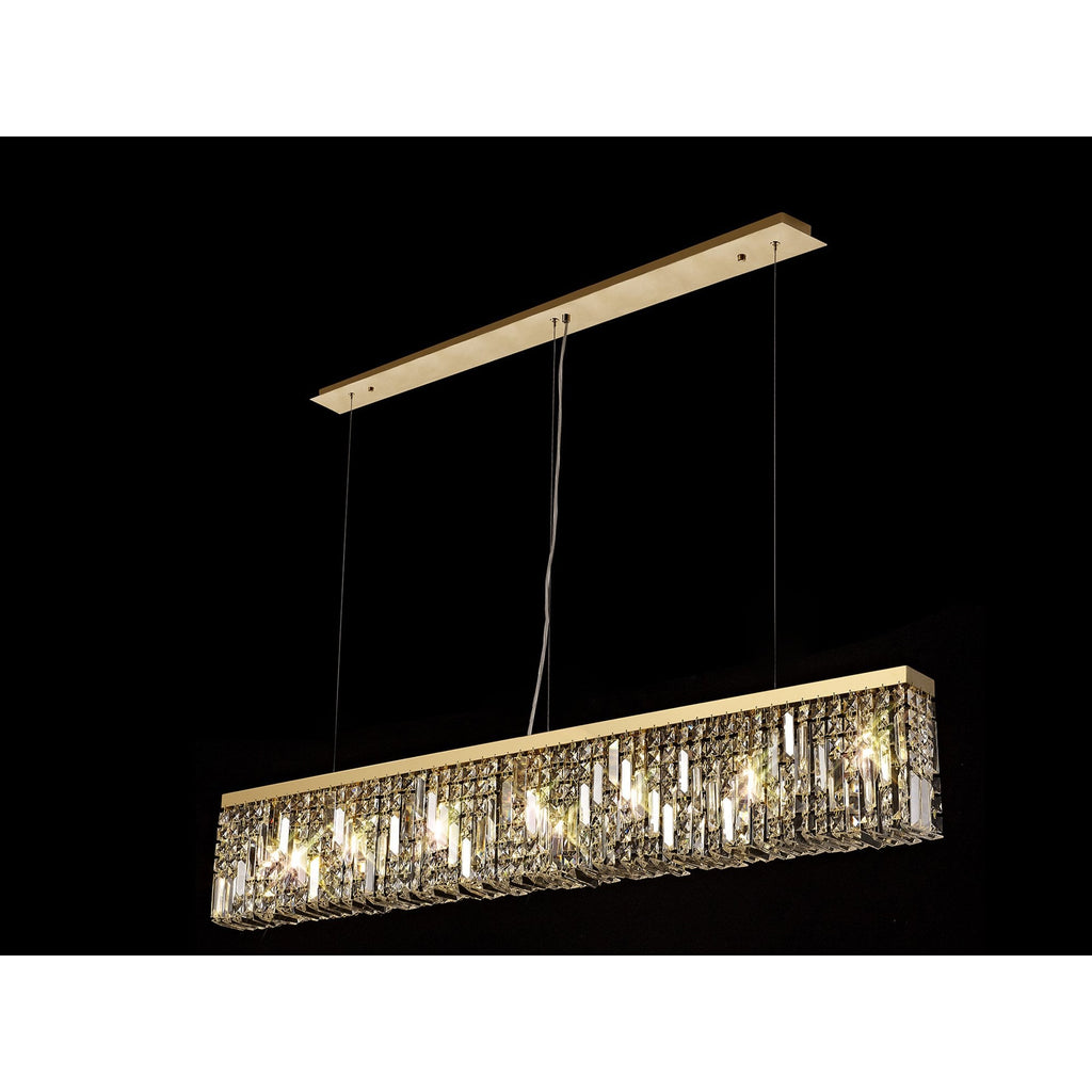 NL78199 Zian 138x9cm Rectangular Pendant Chandelier 7 Light Gold/Crystal