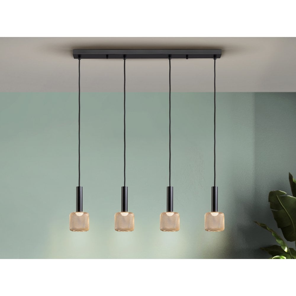 175395 Sincro LED Pendant 4 Light Black Gold