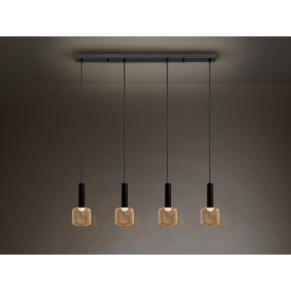 175395 Sincro LED Pendant 4 Light Black Gold