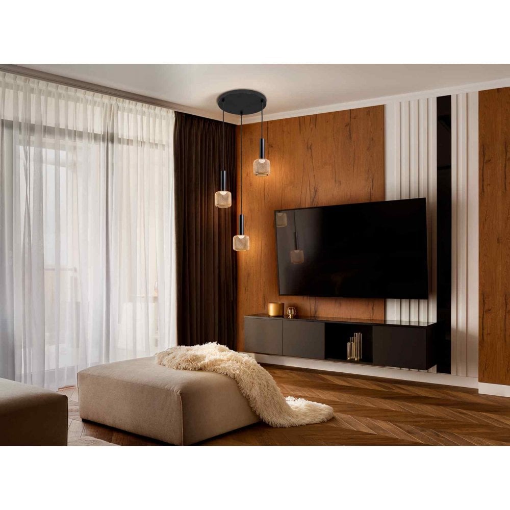 175470 Sincro LED Pendant 3 Light Black/Gold