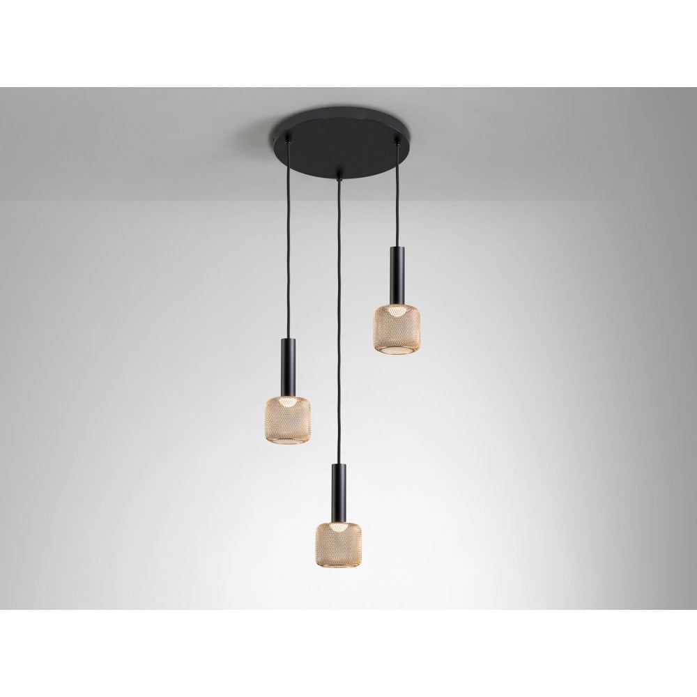 175470 Sincro LED Pendant 3 Light Black/Gold