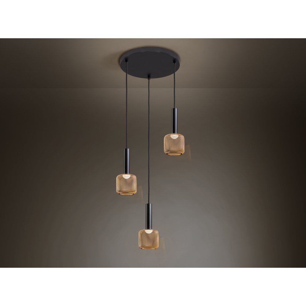 175470 Sincro LED Pendant 3 Light Black/Gold