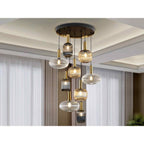 225090 Norma Pendant 9 Light Black/Brass Mixed Glass Shades
