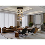 225090 Norma Pendant 9 Light Black/Brass Mixed Glass Shades