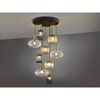 225090 Norma Pendant 9 Light Black/Brass Mixed Glass Shades