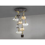 225090 Norma Pendant 9 Light Black/Brass Mixed Glass Shades