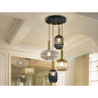 Norma Pendant 4 Light Black/Brass Mixed Glass Shades