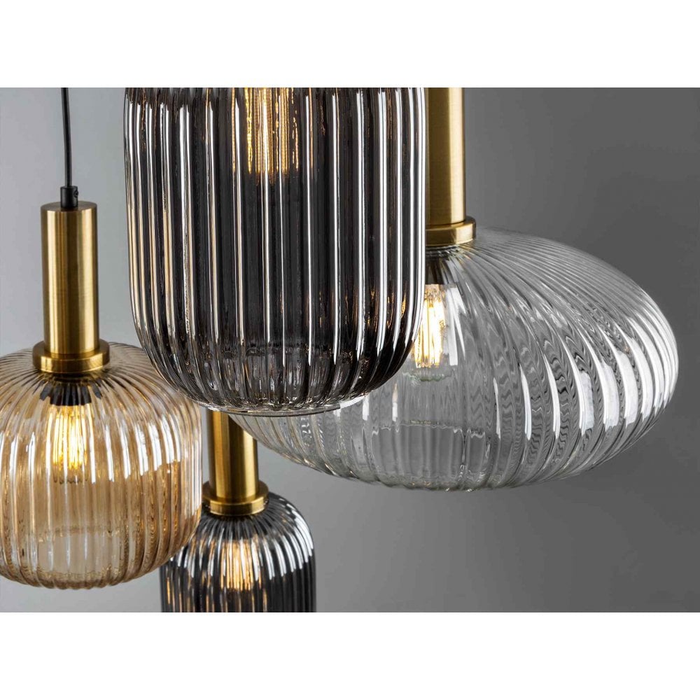 Norma Pendant 4 Light Black/Brass Mixed Glass Shades
