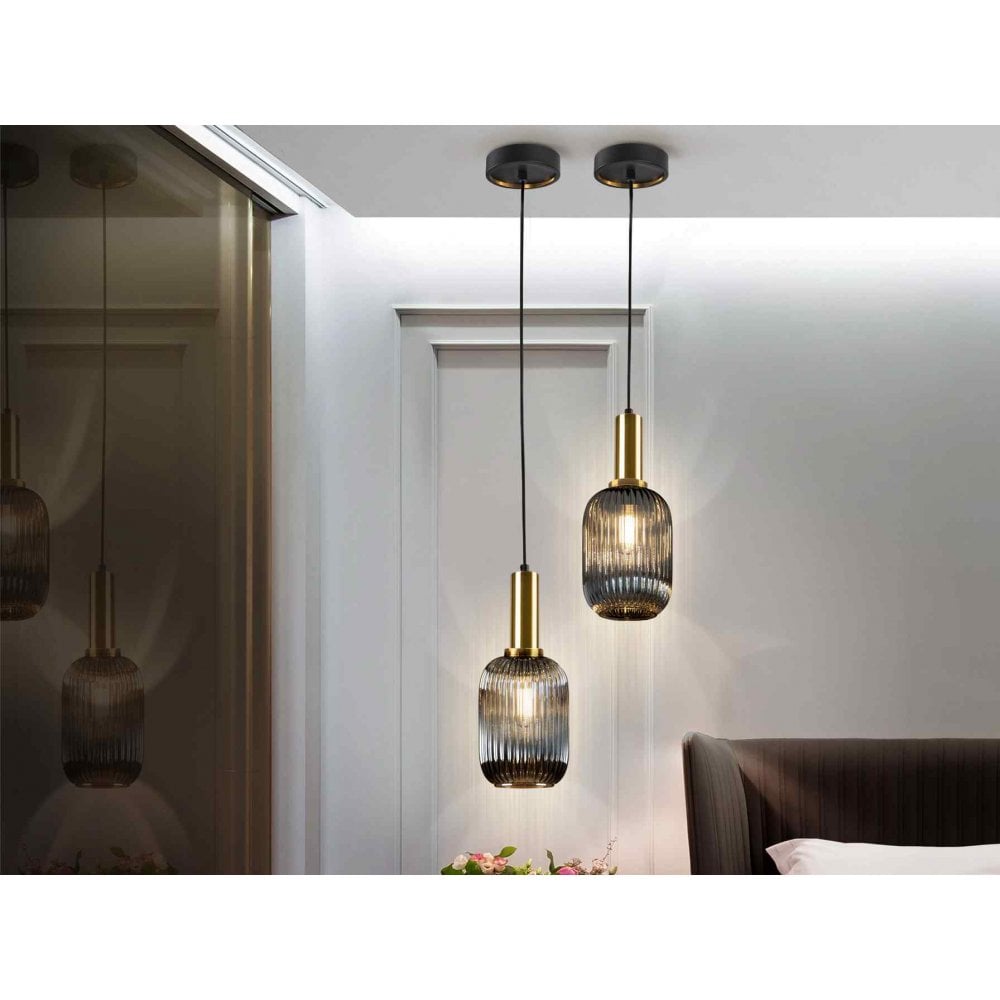 225632 Norma Pendant 1 Light Smoke Grey