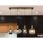 225724 Norma Pendant 4 Light Line Black Brass Mixed Glass Shades