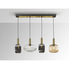 225724 Norma Pendant 4 Light Line Black Brass Mixed Glass Shades