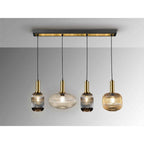 225724 Norma Pendant 4 Light Line Black Brass Mixed Glass Shades