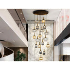 225892 Norma Pendant 18 Light Black Brass Mix Glass Shades