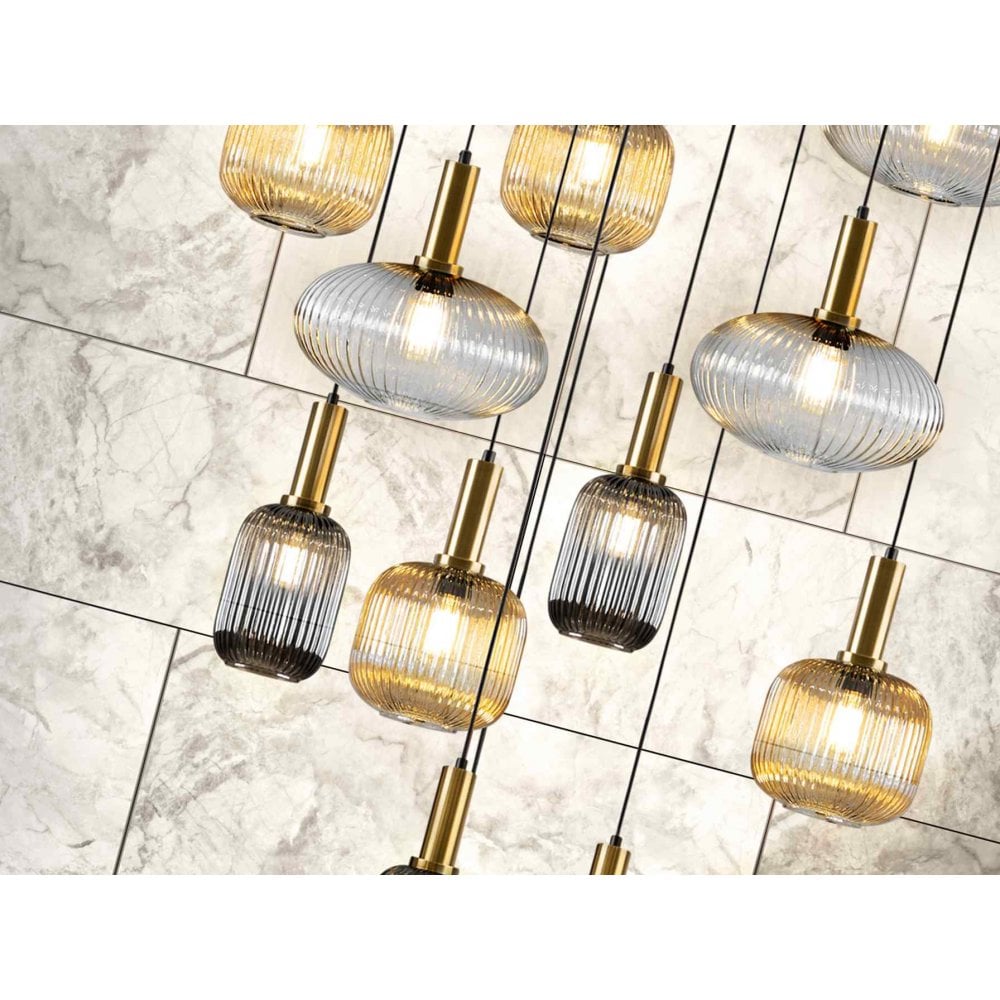 225892 Norma Pendant 18 Light Black Brass Mix Glass Shades