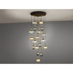225892 Norma Pendant 18 Light Black Brass Mix Glass Shades