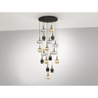 225892 Norma Pendant 18 Light Black Brass Mix Glass Shades