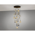 225892 Norma Pendant 18 Light Black Brass Mix Glass Shades