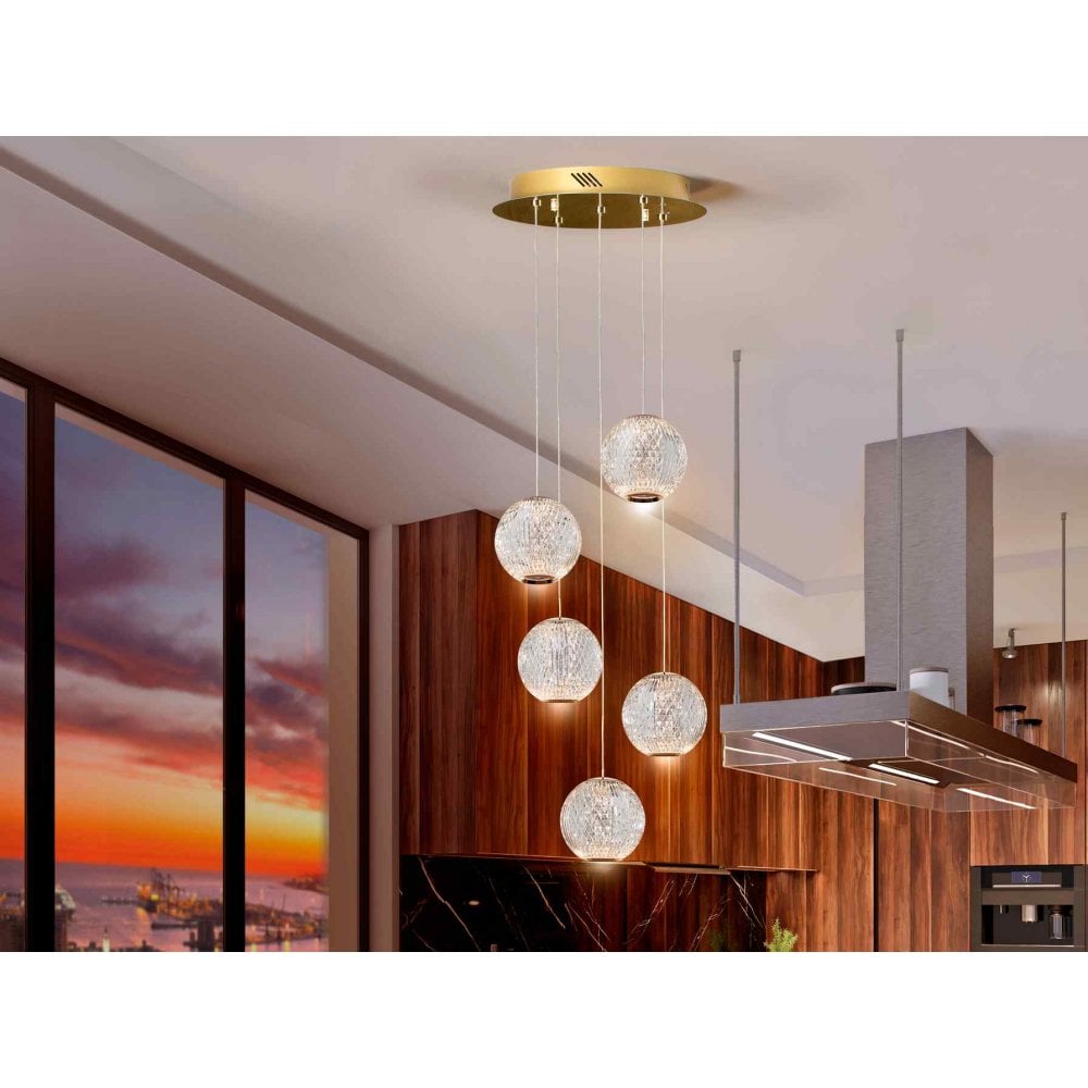 354196 Austral LED 5 Light Pendant Golden