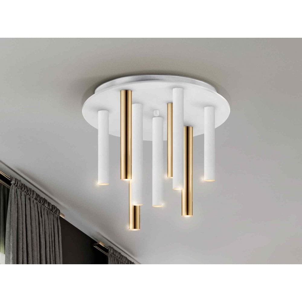 374064 Varas LED 9 Light Ceiling Light Gold/White
