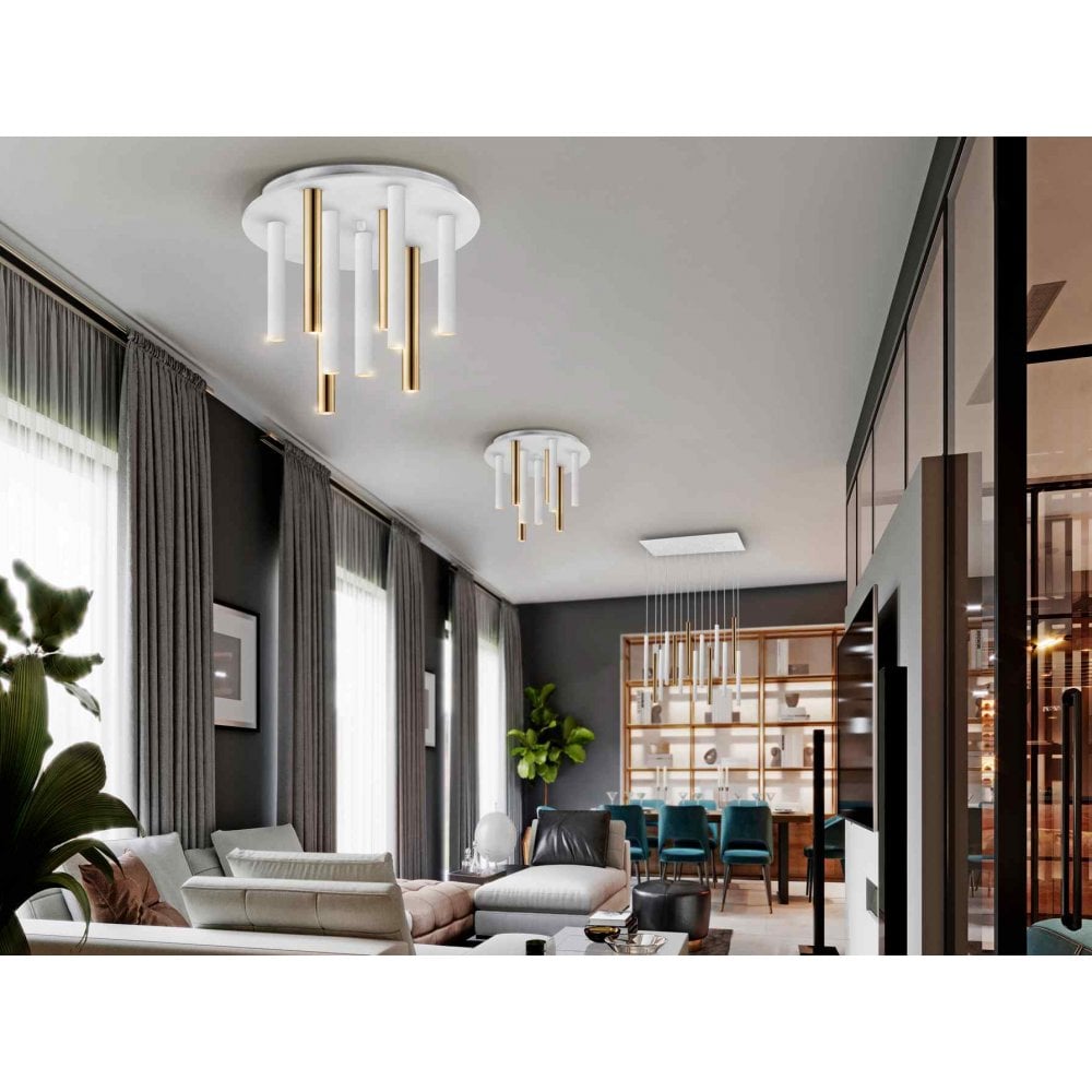 374064 Varas LED 9 Light Ceiling Light Gold/White