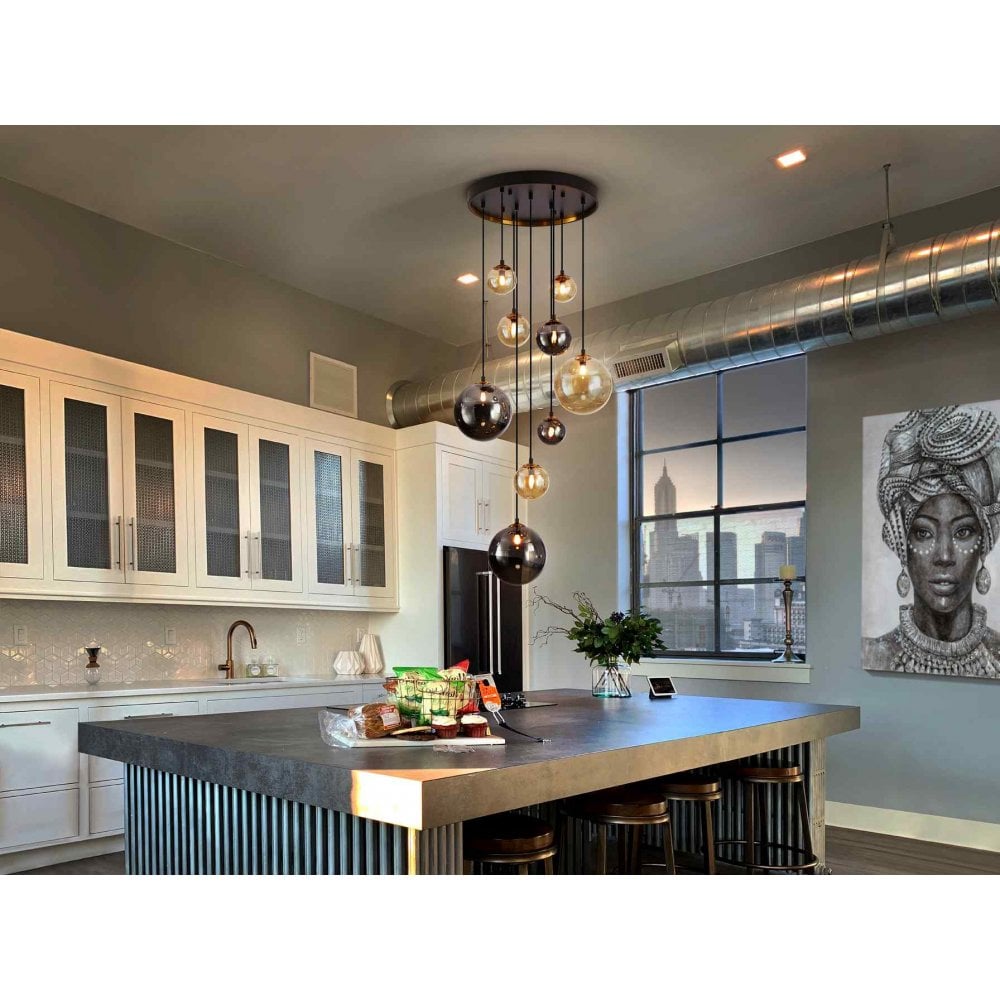 439176 Dark 9 Light Pendant Black/Brass