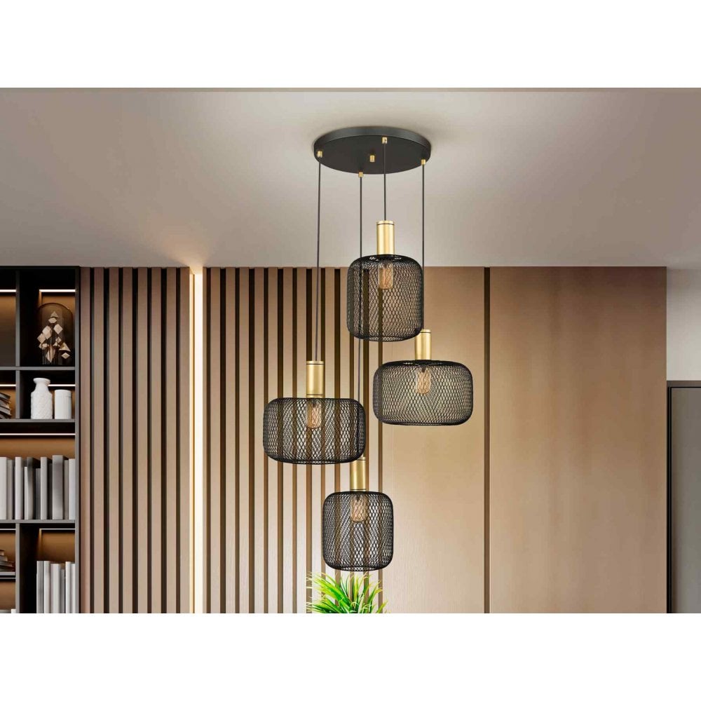 910477 Osiris 4 Light Pendant Gold Black