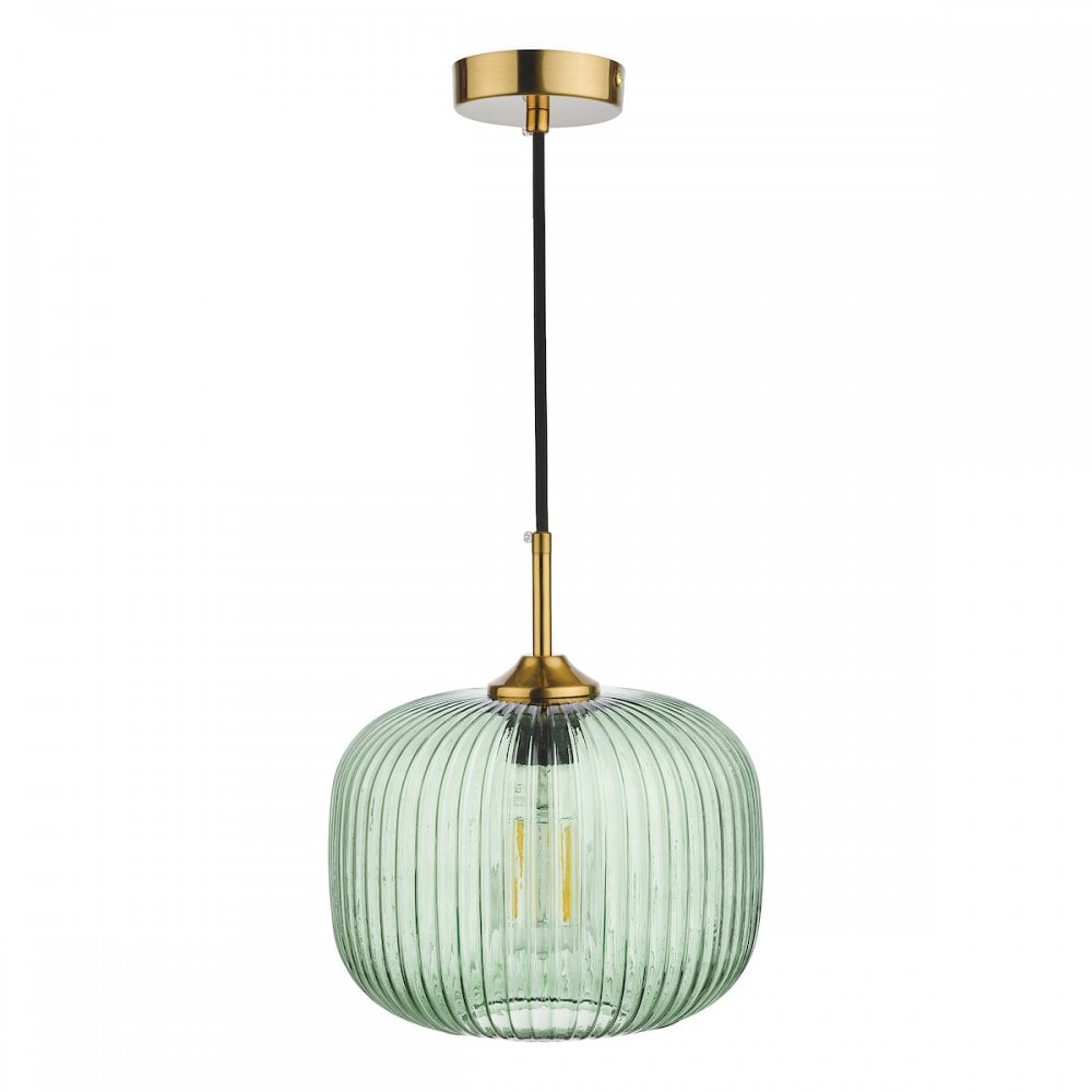 DEM0124 Demarius 1 Light Pendant Green Glass Bronze Detail