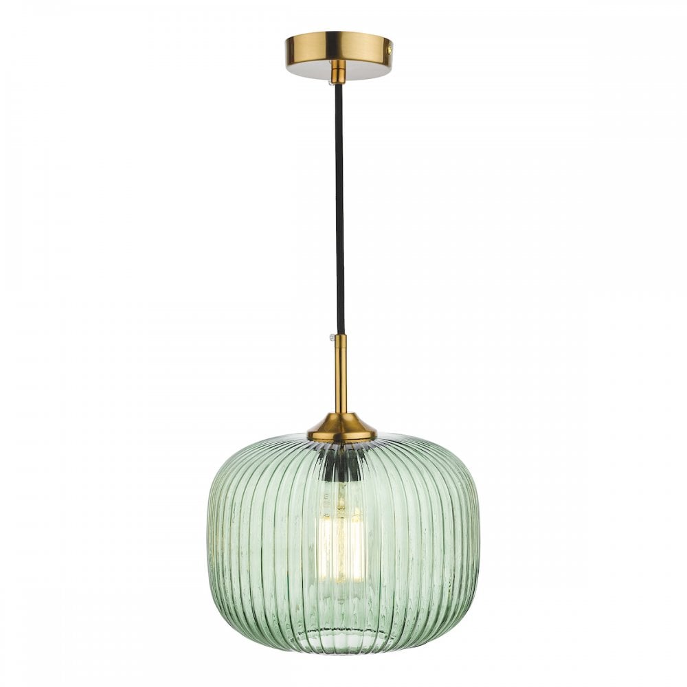 DEM0124 Demarius 1 Light Pendant Green Glass Bronze Detail