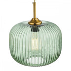 DEM0124 Demarius 1 Light Pendant Green Glass Bronze Detail