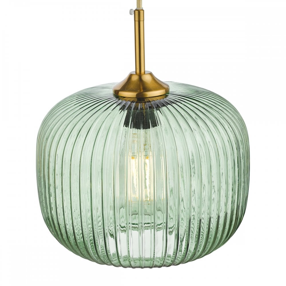 DEM0124 Demarius 1 Light Pendant Green Glass Bronze Detail