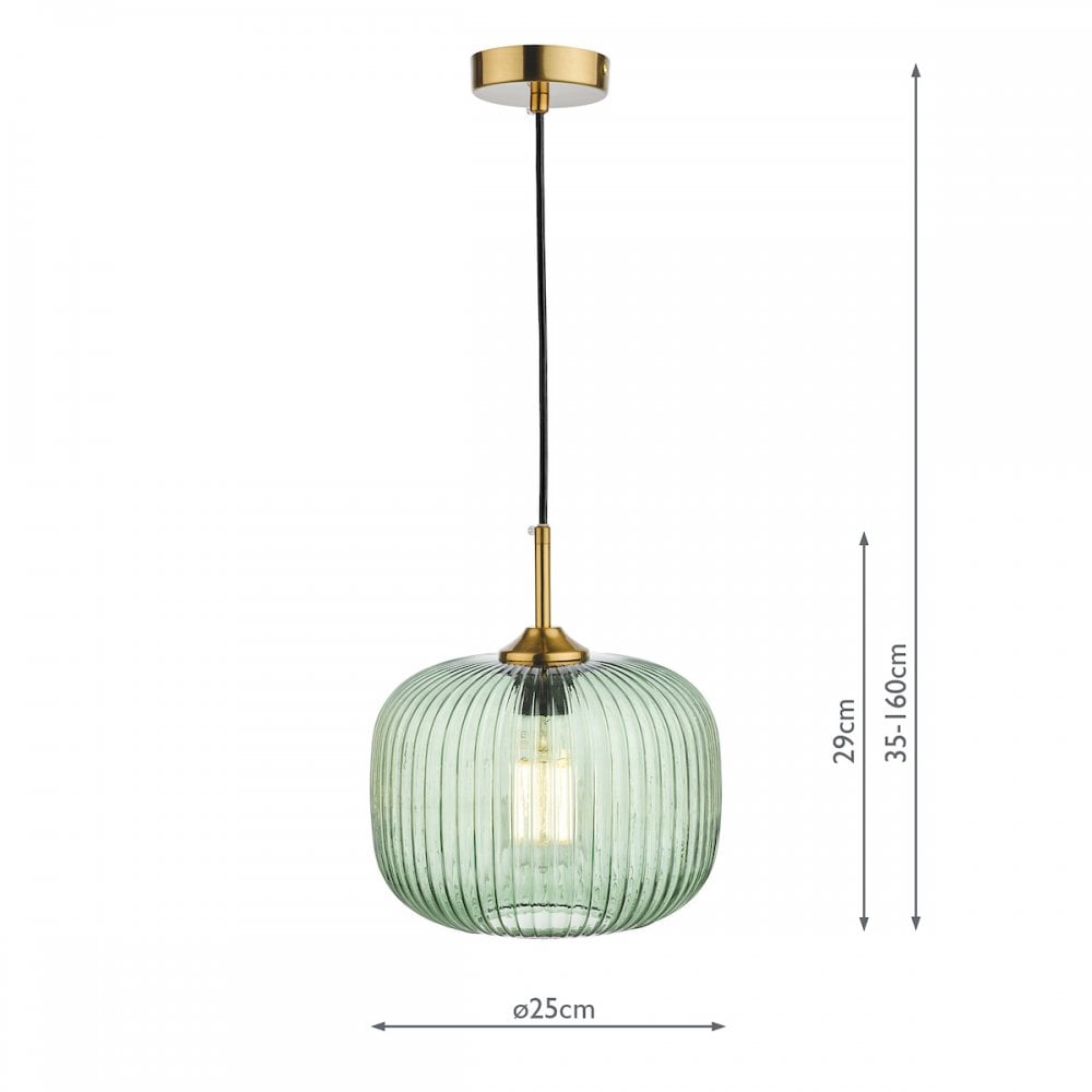 DEM0124 Demarius 1 Light Pendant Green Glass Bronze Detail