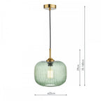 DEM0124 Demarius 1 Light Pendant Green Glass Bronze Detail