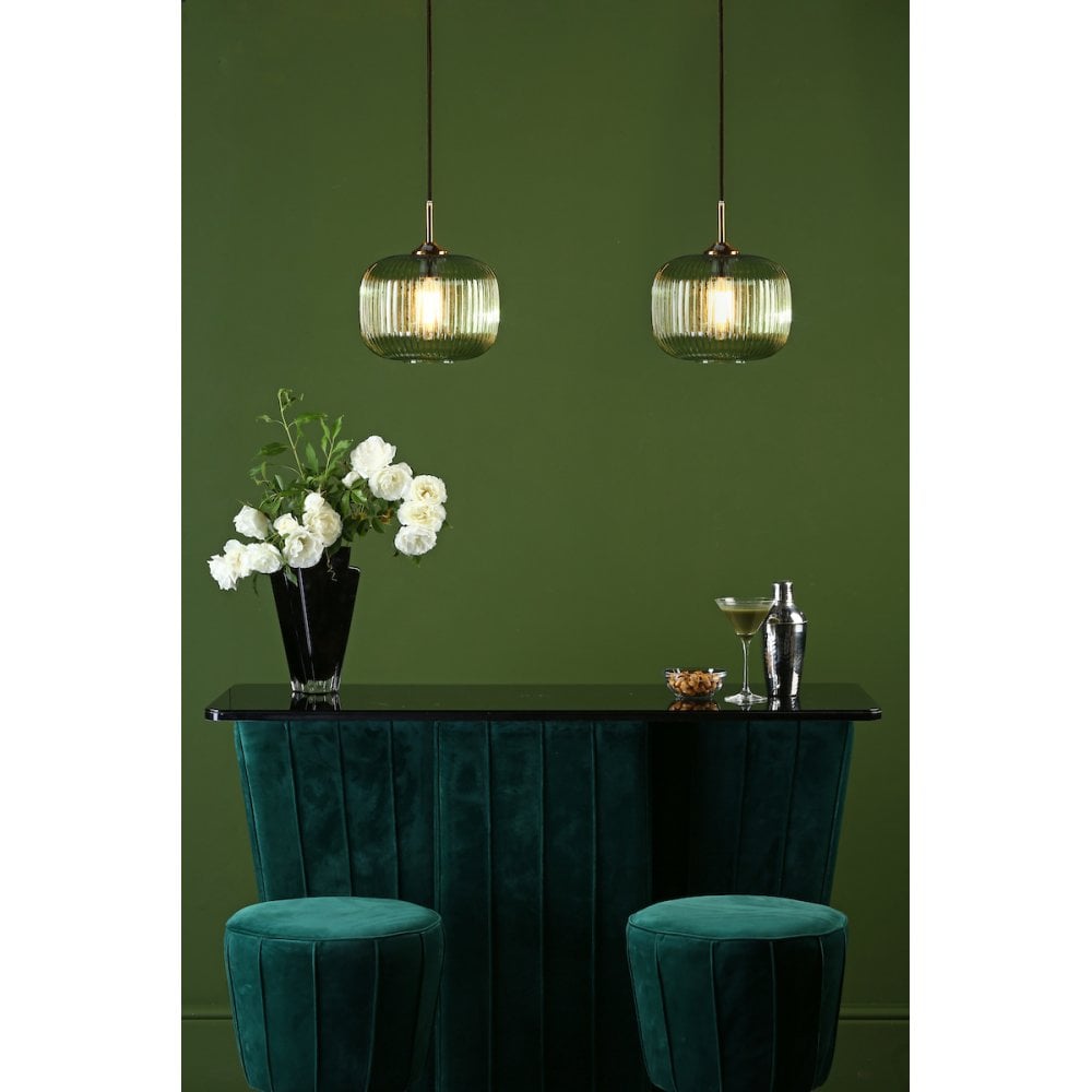 DEM0124 Demarius 1 Light Pendant Green Glass Bronze Detail