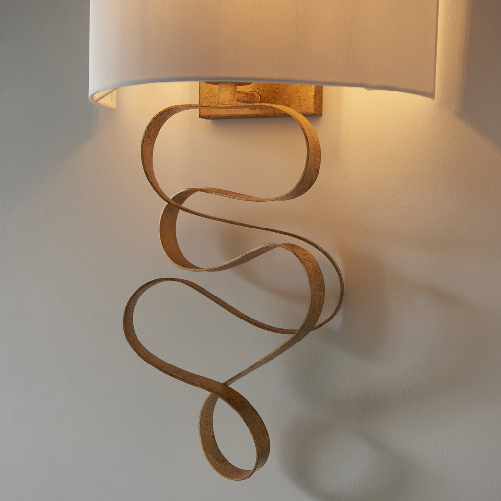 82070 1 Light Wall Light Gold Leaf & Ivory Cotton Fabric