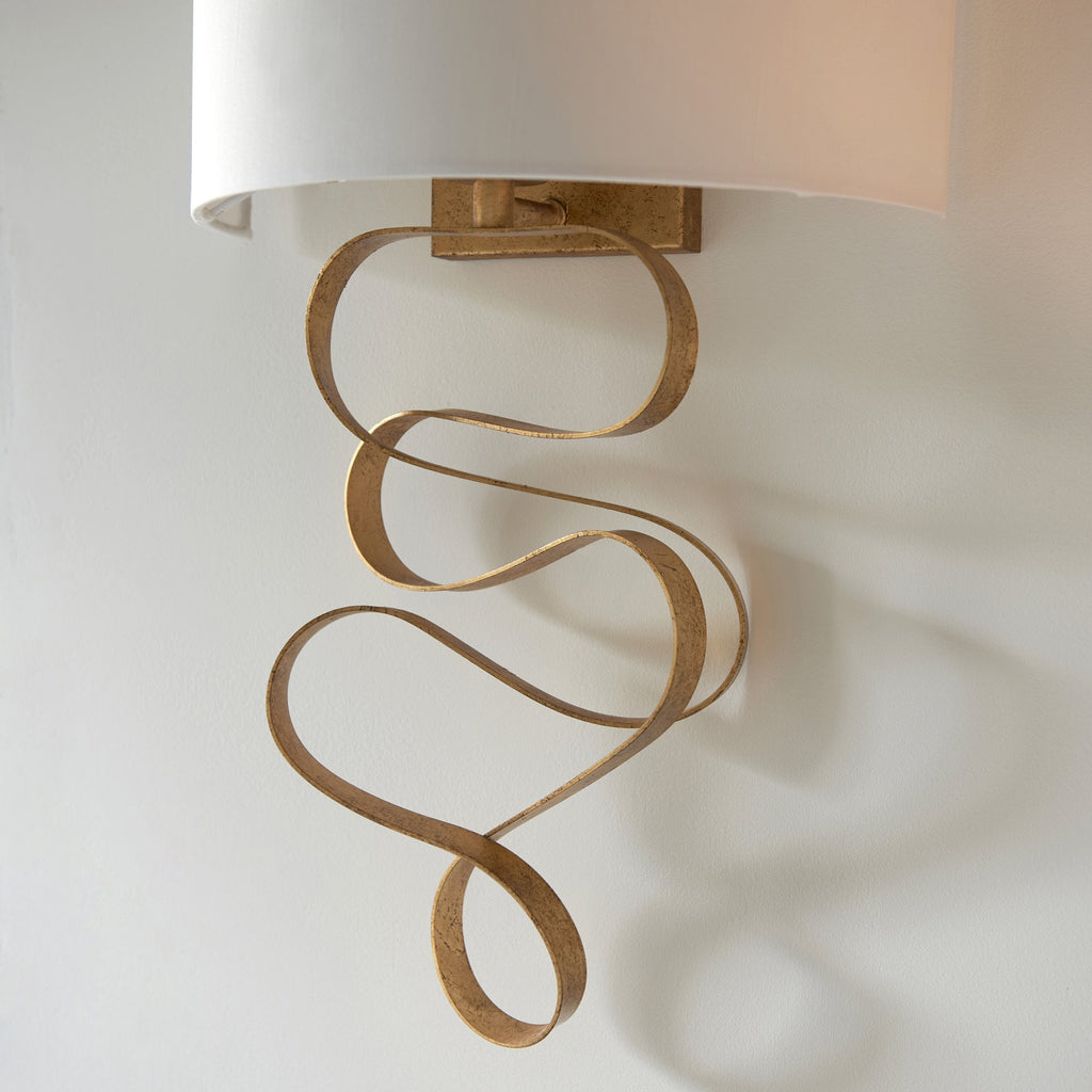 82070 1 Light Wall Light Gold Leaf & Ivory Cotton Fabric