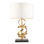 82071 1 Light Table Lamp Gold Leaf With Ivory Cotton And Black Marble