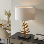 82071 1 Light Table Lamp Gold Leaf With Ivory Cotton And Black Marble