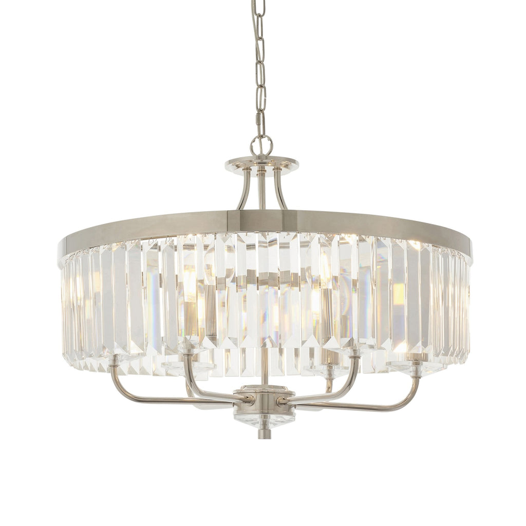 90263 6 Light Pendant Bright Nickel Plate & Clear Cut Glass